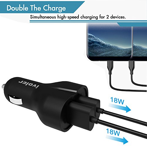 iVoler Dual Quick Charge 3 0 36W 2 Puertos USB Cargador de Coche  2 QC 3 0 Puerto  con 2 en 1 Cable Cargador Micro USB y Tipo C para Samsung Galaxy S9 S9 Plus S8 S8  S7 S7 Edge S6 S6 Edge Edge   iPhone X   8   8 Plus   7   6s Plus  5s  ASUS Zenfone 3   2  LG G5   G4  Sony Xperia Z5  HTC 10  A9 M8 M9  Nexus 6  Xiaomi Mi 5  iPad Tab y m  s