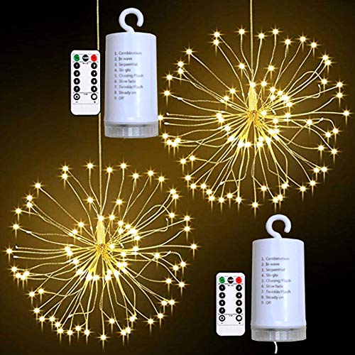 Toifucos Luces de Fuegos Artificiales, 120 LED Alambre de Cobre Luces de Hadas Luces de Navidad Exterior con Control Remoto para Navidad Jardín Fiestas LED Luces Decorativas, 2pcs Blanco cálido