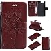 Produktbild HUAWEI P10Plus hülle PU Lederhülle Brieftasche Tasche Hüllen Prägung Baum und Katzen Flip Hülle im Bookstyle Cover Schale Ständer Etui Karten Slot mit Magnetverschluss Schutzhülle DECHYI case cover Braun