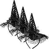 Material duradero: estas diademas de sombrero de bruja de Halloween están hechas de plástico, tela no tejida y tela de lentejuelas, ligera y duradera, fácil de poner y quitar, cada diadema está envuelta con la tela, cómoda de usar