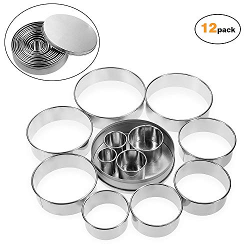 Anpro 12PCS Emporte-Pièces Acier Inoxydable Emporte-pièces Rond Pâtisserie pour Les Biscuits, Les Pâtes à Sucre, Les Gâteaux-12 Tailles Différentes
