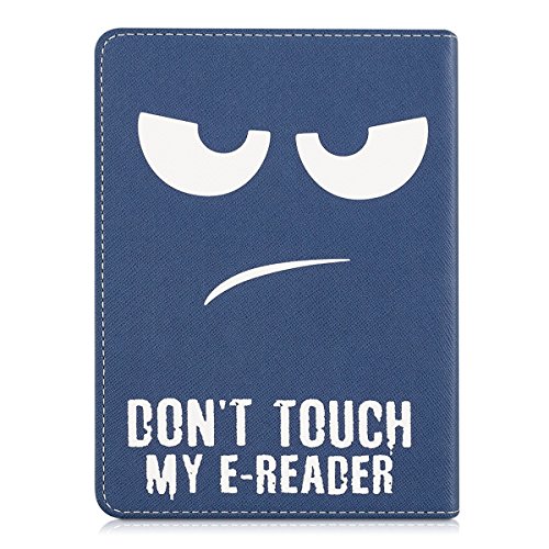 kwmobile Hülle für Tolino Vision 1 / 2 / 3 / 4 HD – Flipcover Case eReader Schutzhülle – Bookstyle Klapphülle Don’t touch my E-Reader Design Weiß Dunkelblau - 3