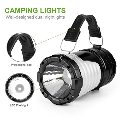 ProGreen skalierbare Solar Camping Laterne, schwarz, tragbar, Kaltweiß 6000k, Solaraufladung, Batteriebetrieb mit Lithium-Ionen-Akku, Wasserdicht IPX-4, , Solar Campingleuchte, Campinglampe, Notleuchten, LED Zeltlampe, Gartenlaterne, Arbeitsleuchte, Aufladen für alle Handy [1 Jahr Garantie] - 3