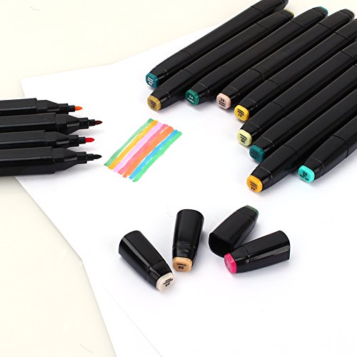 Yosoo Twin Brush Marker Set Schüler Student Textmarker Grafitti Manga Künstler Marker mit Aufbewahrungstasche (40 Farben-Schwarz)