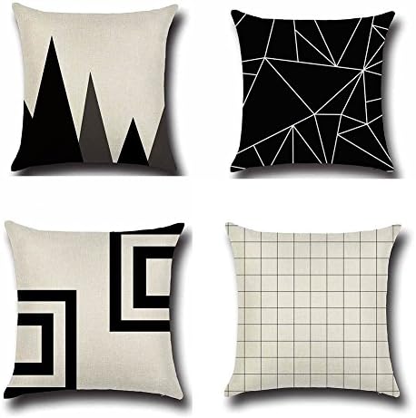Vesub Modern Simple Geometric Style Soft Linen Burlap Square Throw Pillow Covers, 18 x 18 Inches, Set of 4 (Geometric lines)