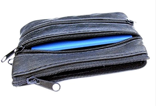 Soft Black Leather 4 Zips Key Holder, Card and Coin Purse with Single Card Case