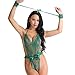 Price comparison product image HOOUDO Women's G-String Floral Lace Teddy Bow Bandage Underwear Bodysuit Erotic Bodystockings Nightwear(One Size,Green)