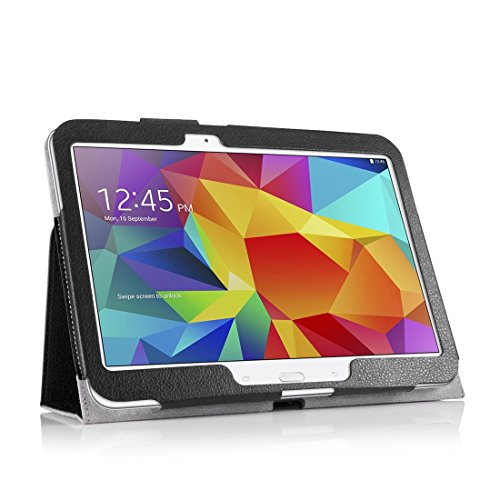 Invero® Premium Hülle Ledertasche umfasst Ständer Feature, Displayschutzfolie und Eingabestift Kugelschreiber für Samsung Galaxy Tab 4 10,1 Zoll SM T530 T531 (Schwarz / Black) - 2
