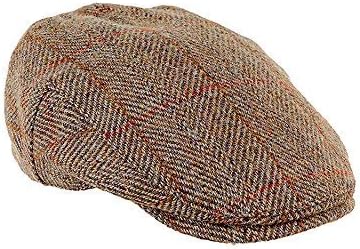 Heather Hats Men's Highland Harris Tweed Flat Cap / Hat Olive/Gold (M)