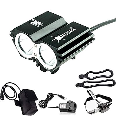 MLSice Solarstorm X2 2X XML T2 LED Lumière de Vélo de Nuit Lumens Puissante Etanche VTT Phare Avant avec Batterie 18650 + Bandeau + Chargeur + Anneaux en Caoutchouc
