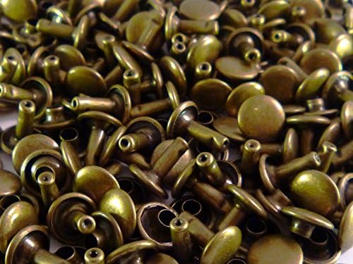 Double Cap Antique Brass Rivets 7x7mm Two Piece Tubular Rivets Leather Craft Repair x100