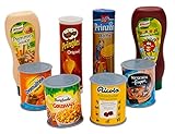 Ideales Zubehör Set für den Kinderkaufladen,
bestehend aus 8 originalgetreuen Flaschen und
Dosen aus Kunststoff.
Mit dem Lebensmittel-Set können sich kleine Weltentdecker
auf etwas freuen.
 
Also los geht's, ab in den Supermarkt!