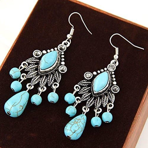 GYJUN Women's European Style Retro Fashion Foliage Turquoise Drop Earrings