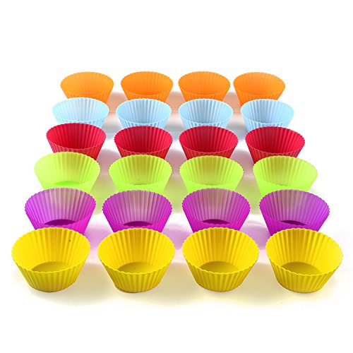Premium Silikon Muffinförmchen von Insonder – 24 Cupcake Brownie Muffin Förmchen Set in 6 Farben – Silikonbackformen für Groß und Klein – Ideal für Geburtstage – Kein Papier Form – Muffinsform ins Blau, Grün, Gelb, Orange, Rot, Lila – Kuchen - 2