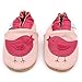 Dotty Fish Soft Leather Baby Shoes with Non Slip Suede Soles. Toddler Shoes. Pretty Pink Shoe with Bird Design for Girls. 18-24 Months