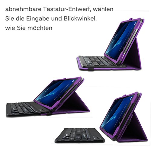 Samsung Galaxy Tab A 10.1 keyboard Tastatur Hülle, Infiland Bluetooth Tastatur Ultradünn leicht SmartShell Ständer Schutzhülle mit magnetisch abnehmbar drahtloser Bluetooth Tastatur für Samsung Galaxy Tab A 10.1 Zoll Wi-Fi/ LTE (2016) SM-T580N/SM-T585N Tablet-PC(QWERTZ Tastatur,Lila) - 8
