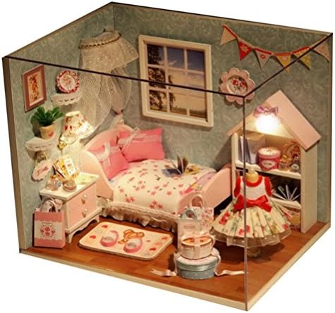 DIY Wooden Dolls House, Amphia DIY 3D Blue Princess Dollhouse Paper Miniature Furniture Kit LED Light Dollhouse Kids Grils Gift ,Cardboard Dolls House