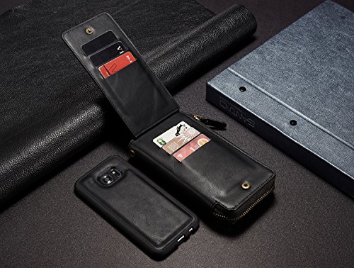 Galaxy S7 Edge Hülle, Lively Life PU Leder Wallet Hülle Multifunktions Reißverschluss Schutzhülle Flip Case Cover mit Kartenfächer Card Slot Geldbörse Geldbeutel Schutz Tasche für Samsung Galaxy S7 Edge- Schwarz - 5