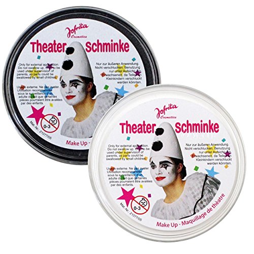 Doppelpack: Theaterschminke Schwarz + Weiss - 50ml - Halloween, Karneval, Kinderschminken - Zombie Vampir Hexe Geist Clown