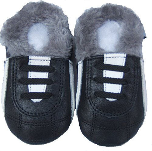 Lederhausschuhe GEFÜTTERT - Krabbelschuhe - Jinwood - SOCCER BLACK - Baby - Kinder - Schuhe - Leder Black