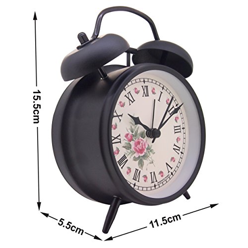 Königswerk AC026G Doppelglockenwecker mit Nachtlicht, geräuschlos, Quarzuhrwerk, analog, Retro-Design, lauter Alarm, 10,2 cm - 4