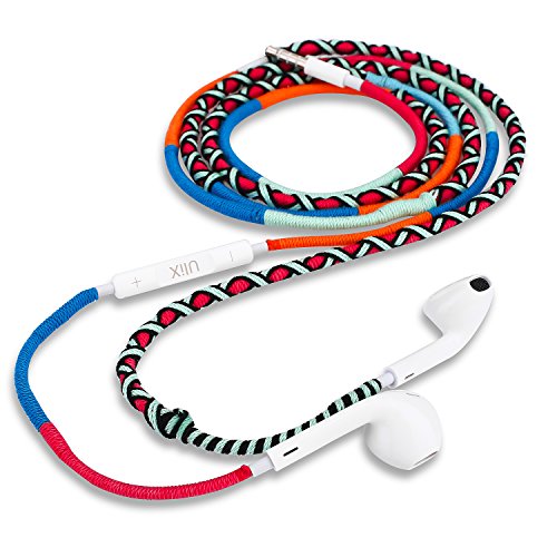 UliX Calypso Cuffie Auricolari Alta QualitÃ  NovitÃ  Filo Intrecciato Anti Ingarbugliamento - Sportive - per Mare, Montagna, Escursione, Sport - Cuffiette Anti Groviglio per Samsung Iphone Smartphone - con Cavo Resistente Antigroviglio - Intrecciate a mano - Blu rosso