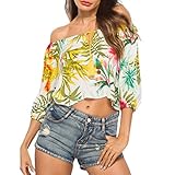 ◑‿◑ JUSTSELL Tops für Damen,Frauen Blumenmuster Pullover Langarmshirt Bluse Trägerlos Shirt Reizvolles Crop Tops Oberteile