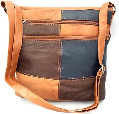 LADY'S MULTICOLOUR REAL LEATHER SHOULDER CROSS BODY HANDBAG FITS TABLETS WITH PURSE