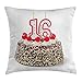 Produktbild 16th Birthday Decorations Throw Pillow Cushion Cover, Cute Sweet Sixteen Hearts Stars Flowers Unique Girls Joy Design, Decorative Square Accent Pillow Case, 18 X 18 Inches, Multicolor