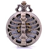 Antik Cool Skelett Wirbelsäule Rippen Hohl Gold Zifferblatt Herren Damen Quarz Taschenuhr Anhänger Halskette Vintage Uhr Kette