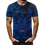 Yvelands Herren T-Shirt Beiläufiger dünner Buchstabe der Art- und Weisemänner gedrucktes Kurzarm Bluse Weste Topsundershirt(Blue,XXL)