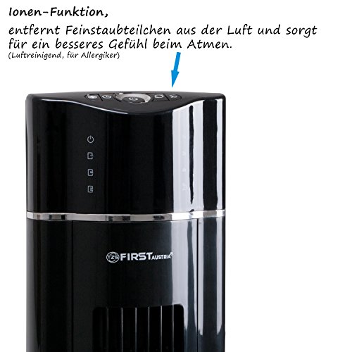 TZS First Austria – 60 Watt 43 Zoll Säulenventilator mit Fernbedienung | Timer bis zu 7 Std | Oscillation | Duftfach | Ionen-Funktion entfernt Feinstaub | Turmventilator | Towerventilator | schwarz - 2