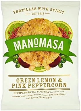 Manomasa Green Lemon &amp; Pink Peppercorn Tortilla Chips 160g - Pack of 6