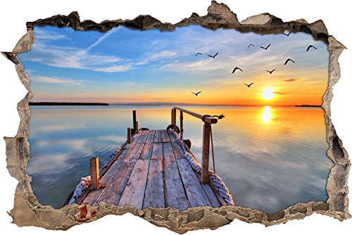 Pixxprint 3D_WD_S2490_92x62 traumhafter Blick aufs Meer beim Sonnenuntergang Wanddurchbruch 3D Wandtattoo, Vinyl, bunt, 92 x 62 x 0,02 cm