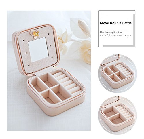 Beauty Königreich Portable Travel Schmuck Box mit eingebautem Spiegel PU-Leder Schmuck Zubehör Container (1 PCS) Bare Pink - 2