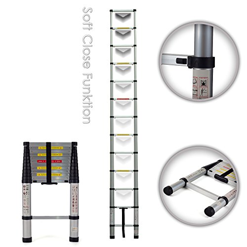 MAXCRAFT Teleskopleiter Aluleiter Stehleiter Fingerklemmschutz Anlegeleiter Mehrzweckleiter 3,80 m