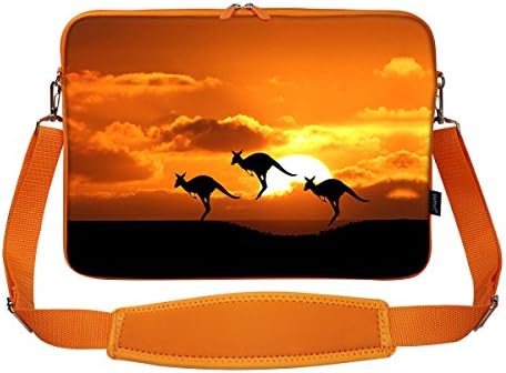 15 15.6 Inch Orange Color Matching Neoprene Laptop Carrying Sleeve Bag with Hidden Handle and Shoulder Strap - Sunset View 2