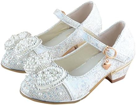 Neissstar Girls Sandals Princess High-heeled Pearl Dress Shoes White 8.15 inch/Eu 33/Us 2