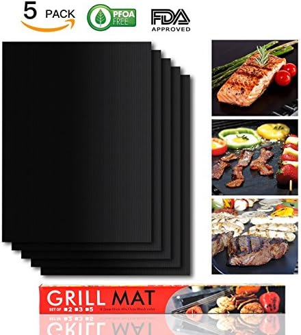 LoveisCool BBQ Grill Mat, Set of 5 Non Stick Barbecue Baking Mats for Charcoal, Gas or Electric Grill - Heat Resistant, Reusable and Easy to Clean，13 X 16 Inches
