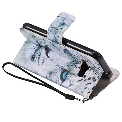 Feeltech Samsung Galaxy J120/J1 2016 Hülle PU-Leder und Brieftasche Bunte Muster Fall mit Magnetverschluss, Hybrid-Kickstand mit Stand-Funktion, schlagen Sie schützende weiche TPU Stoßstangenabdeckung und Kreditkartenhalter für Samsung Galaxy J120/J1 2016 Handgelenk Bügel-Buch-Art-Geldbeutel-Tasche mit 2 In 1 Berühren Sie Stift – White leopard - 4