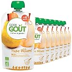 Good Goût - BIO - Gourde de Purée de Fruits Poire Williams dès 4 mois - 8 gourdes de 120 g