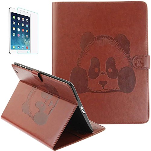 Preisvergleich Produktbild Apple iPad 2 / 3 / 4 Neu Design Hülle mit Panzerglas,ISENPENK Original Flip Bookstyle samrt cover Wasserdicht Shockproof Anti Slip Protection Stoßfest Leather Case mit Standfunktion,3D Panda Muster Pattern Wallet Case mit Intern Karte Schlitz,Outdoor Stoßdämpfend Smart Case Sleep / Wake Funktion Luxus Wallet Tasche Schutzhülle Leathertasche für Apple iPad 2 / 3 / 4 9.7Zoll[braun]+Panzerglas / Schutzfoile / Scutzglas