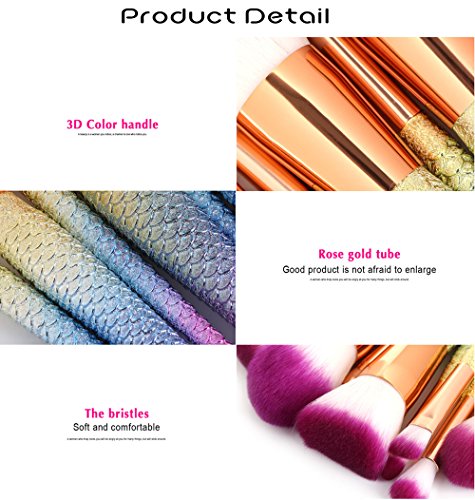 NEEDOON 10 Stück Bunt Meerjungfrau Make Up Pinsel Set Foundation Synthetische Eyeliner Gesicht Pulver Erröten Kit Schönheit Kosmetik Werkzeuge - 4