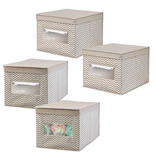 mDesign Juego de 4 cajas organizadoras para el cuarto de los niños - Organizadores para armarios con diseño de espiga - Caja para organizar juguetes, pañales o artículos de bebé - topo/natural