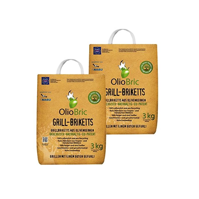 Oliobric Grillbriketts Aus Olivenkernen 6kg Ohne Rauch Kein Holz Keine Funken Lange Brenndauer Ca 450 Std 100 Recycelte Grillkohle Briketts Fr Jeden Grill Umweltfreundliche Rauchfreie Kohle Zum Gr