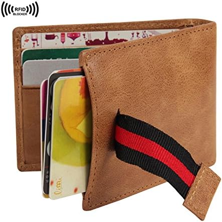 CinDier RFID Blocking Slim Design Leather Bifold Men's Credit Card Wallets And Money Clip For Travel And Daily Life-Brown