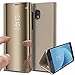 Produktbild Homikon Luxury PU Leder Spiegel Hülle Lederhülle Bookstyle Beirftasche Folio Schutzhülle Slim Fit Klappbar Handyhülle Cool Männer Mädchen Standfunktion Etui für Samsung Galaxy J3 2017 - Gold
