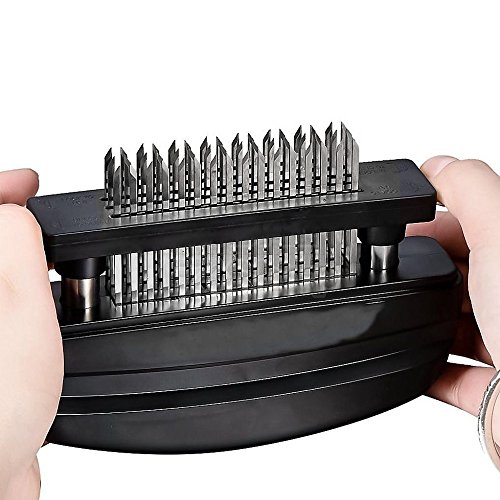 48 Klingen Manueller Fleischzartmacher Fleischklopfer Fleischstecher Grill Marinieren aus Edelstahl Schwarz - 3
