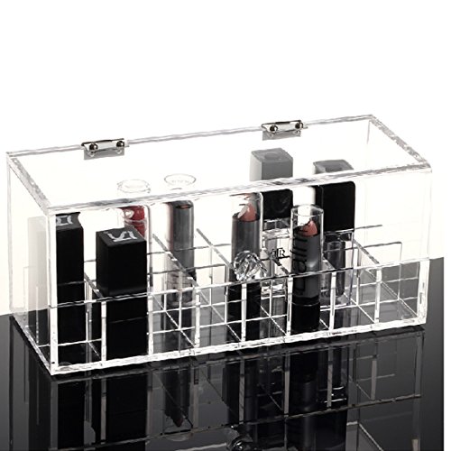 HQdeal Acryl Staubdichte 24 Lippenstift Nagellack Halter Ausstellungsstand Verfassungs Kosmetik Aufbewahrung Organizer Box mit Deckel - 4
