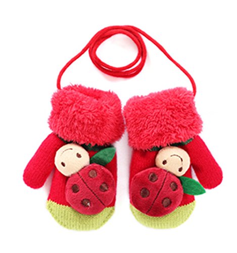 Moolecole Cute Gloves Cartoon Ladybug Gloves Baby Boys Girls Toddler Children Kids Knitted Mitten Gloves Red